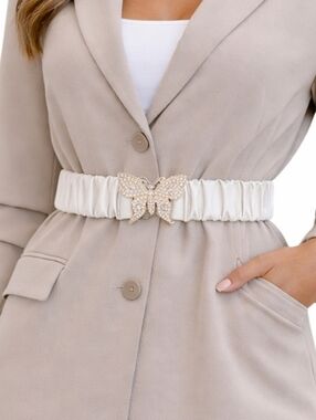 Chic Rhinestone Butterfly Elastic Stretch Belt in White and Champagne